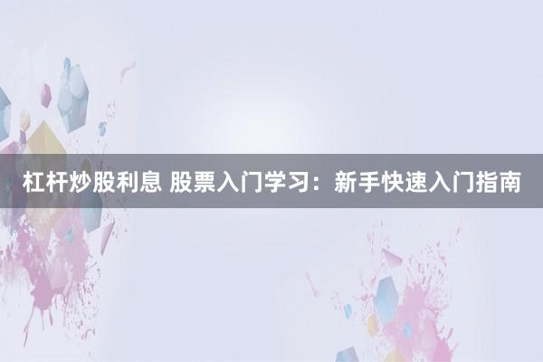 杠杆炒股利息 股票入门学习：新手快速入门指南