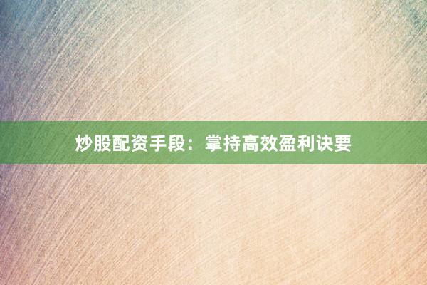 炒股配资手段：掌持高效盈利诀要