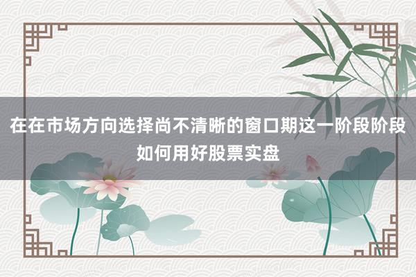 在在市场方向选择尚不清晰的窗口期这一阶段阶段如何用好股票实盘
