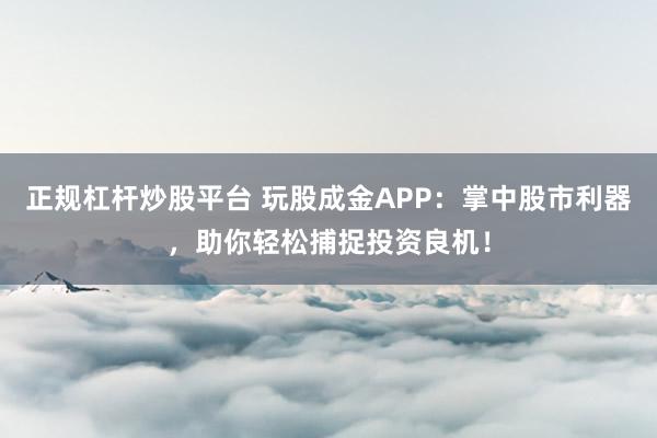 正规杠杆炒股平台 玩股成金APP：掌中股市利器，助你轻松捕捉投资良机！