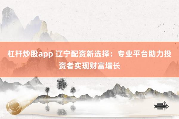 杠杆炒股app 辽宁配资新选择：专业平台助力投资者实现财富增长
