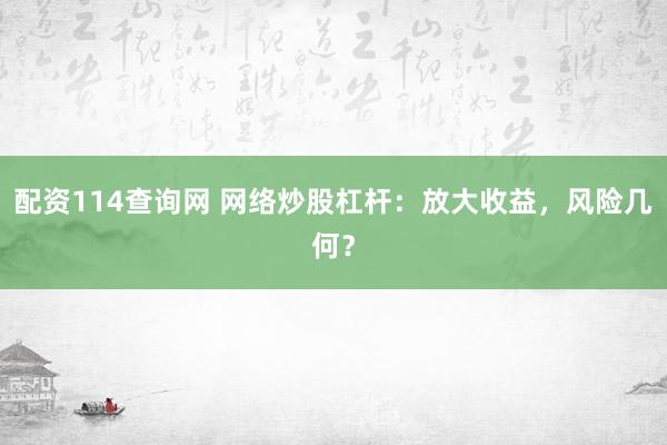 配资114查询网 网络炒股杠杆：放大收益，风险几何？