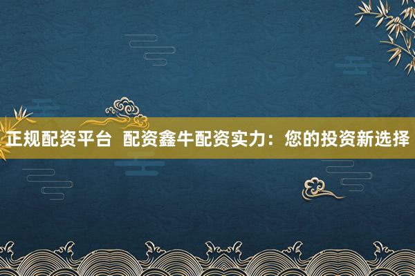 正规配资平台  配资鑫牛配资实力：您的投资新选择