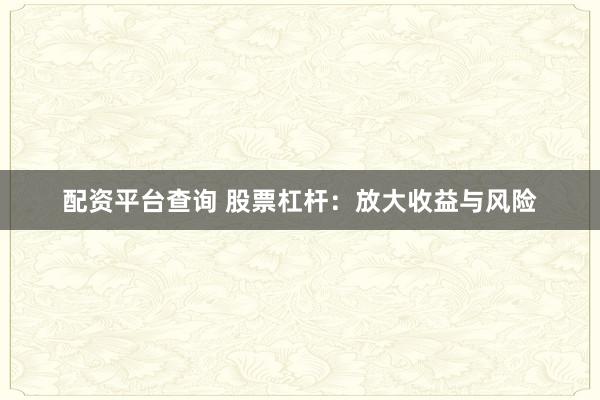 配资平台查询 股票杠杆：放大收益与风险