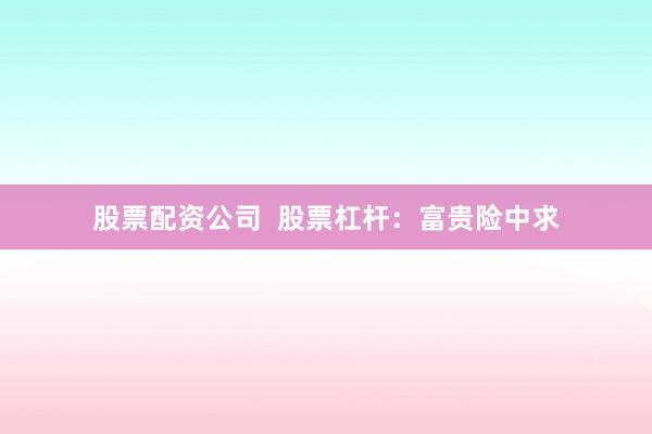 股票配资公司  股票杠杆：富贵险中求