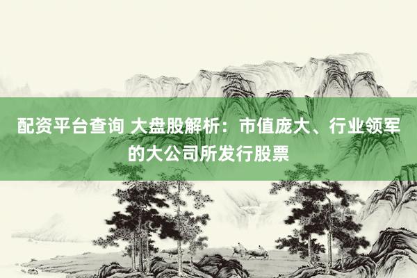 配资平台查询 大盘股解析：市值庞大、行业领军的大公司所发行股票