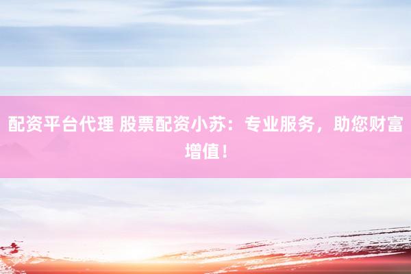 配资平台代理 股票配资小苏：专业服务，助您财富增值！